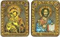 Венчальная пара подарочных икон "Владимирская икона Божией Матери" и "Господь Вседержитель" на мореном дубе