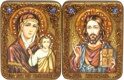 Венчальная пара подарочных икон "Казанская икона Божией Матери" и "Господь Вседержитель" на мореном дубе