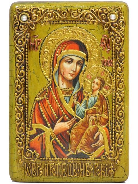 Настольная икона "Образ Божией Матери "Иверская" на мореном дубе